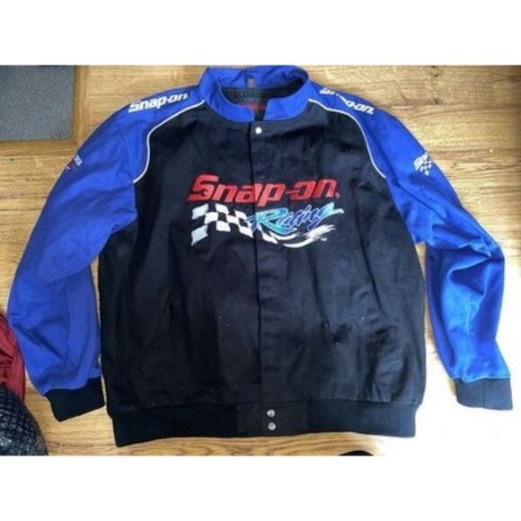Vintage Snap On Racing Jacket Mens Blue Black Embroidered Jacket Size XXL - Picture 1 of 7